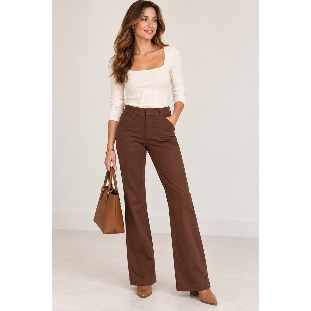 Navy Women's 12 High Rise Pixie Flare Pants Brown Secret-Smooth Stretch 31"